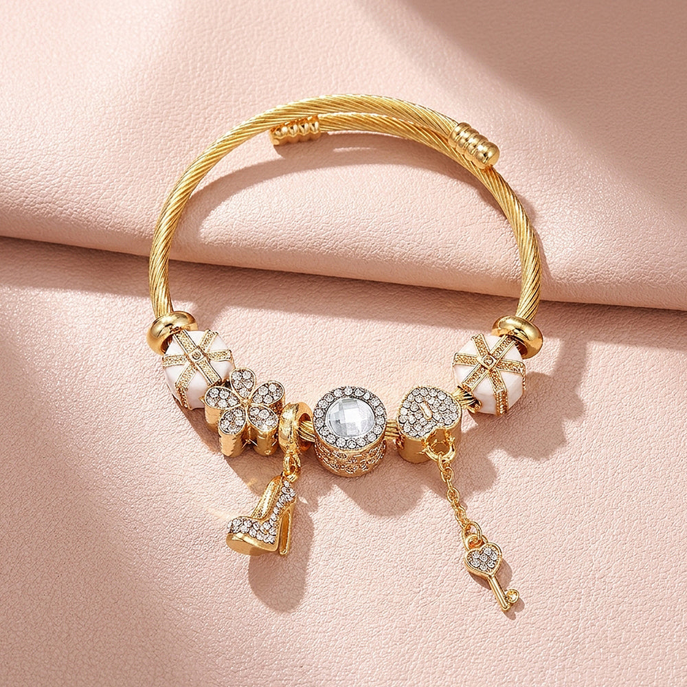 Stiletto & Key Charm Bangle | Diamond Simulant | Luxe6630