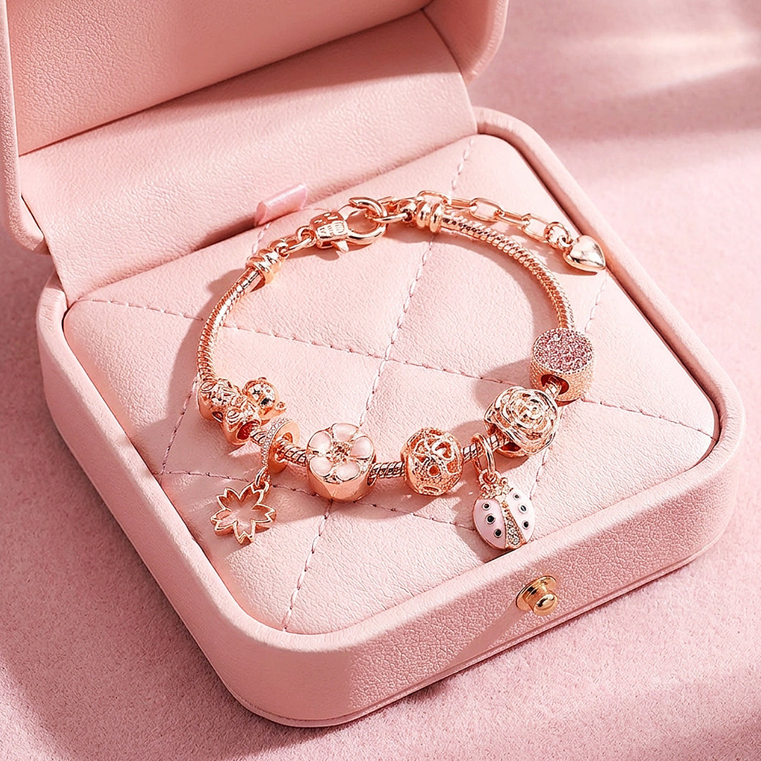 Ladybird &amp; Sakura Charm Bracelet | Diamond Simulant | Luxe6631