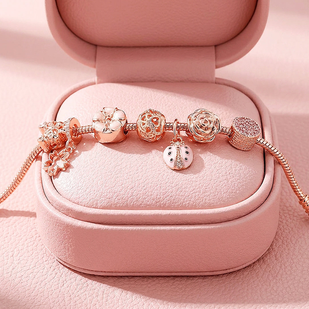 Ladybird &amp; Sakura Charm Bracelet | Diamond Simulant | Luxe6631