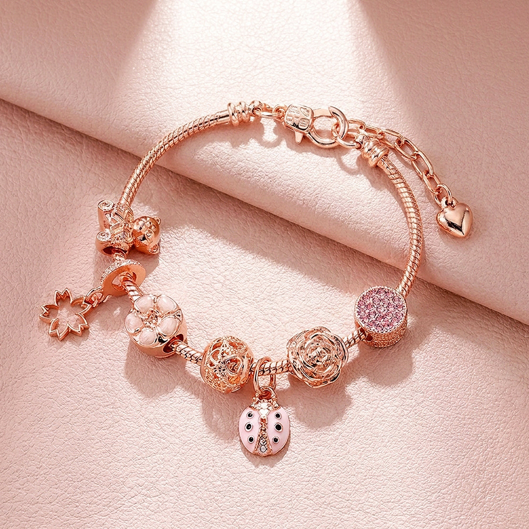 Ladybird &amp; Sakura Charm Bracelet | Diamond Simulant | Luxe6631