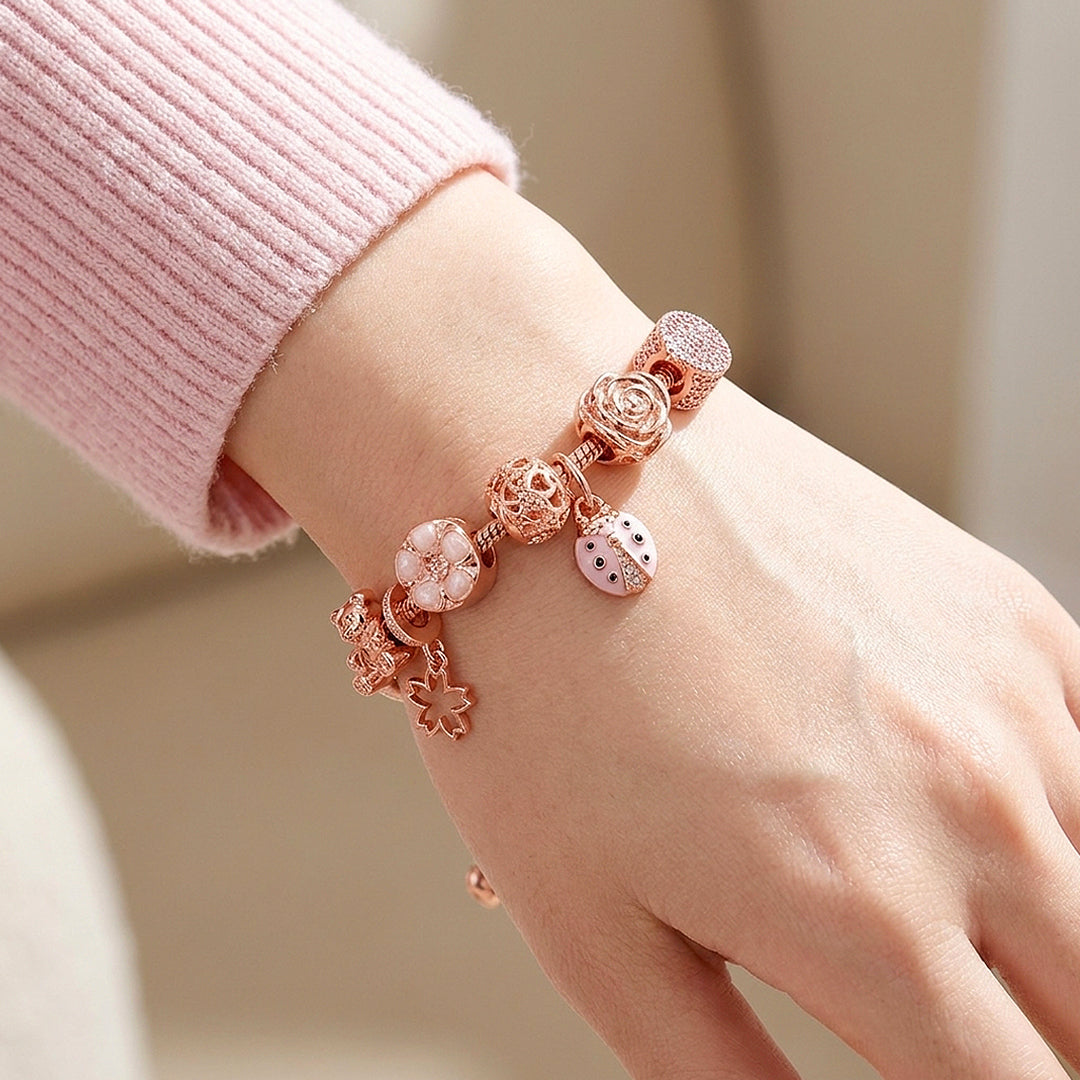 Ladybird &amp; Sakura Charm Bracelet | Diamond Simulant | Luxe6631
