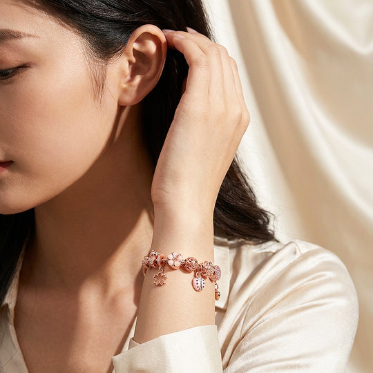 Ladybird &amp; Sakura Charm Bracelet | Diamond Simulant | Luxe6631