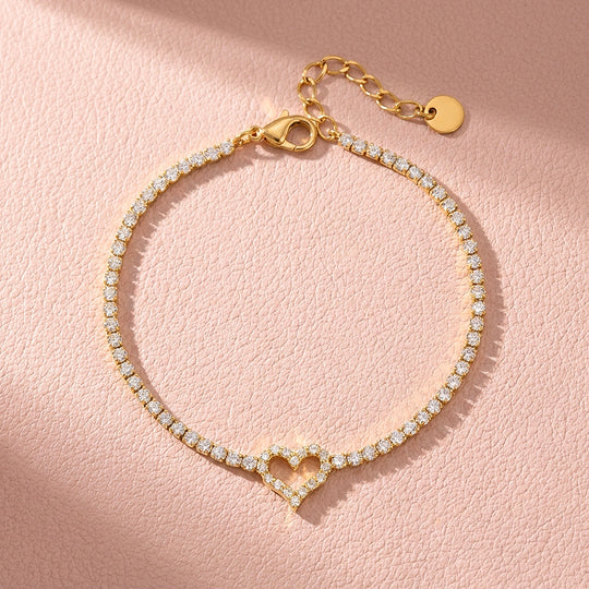 Pavé Heart Tennis Bracelet | Diamond Simulant | Luxe6634