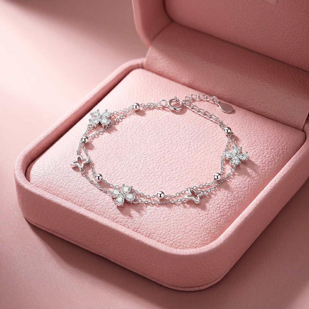 Double Chain Mixed Clover Bracelet | Diamond Simulant | Luxe6646