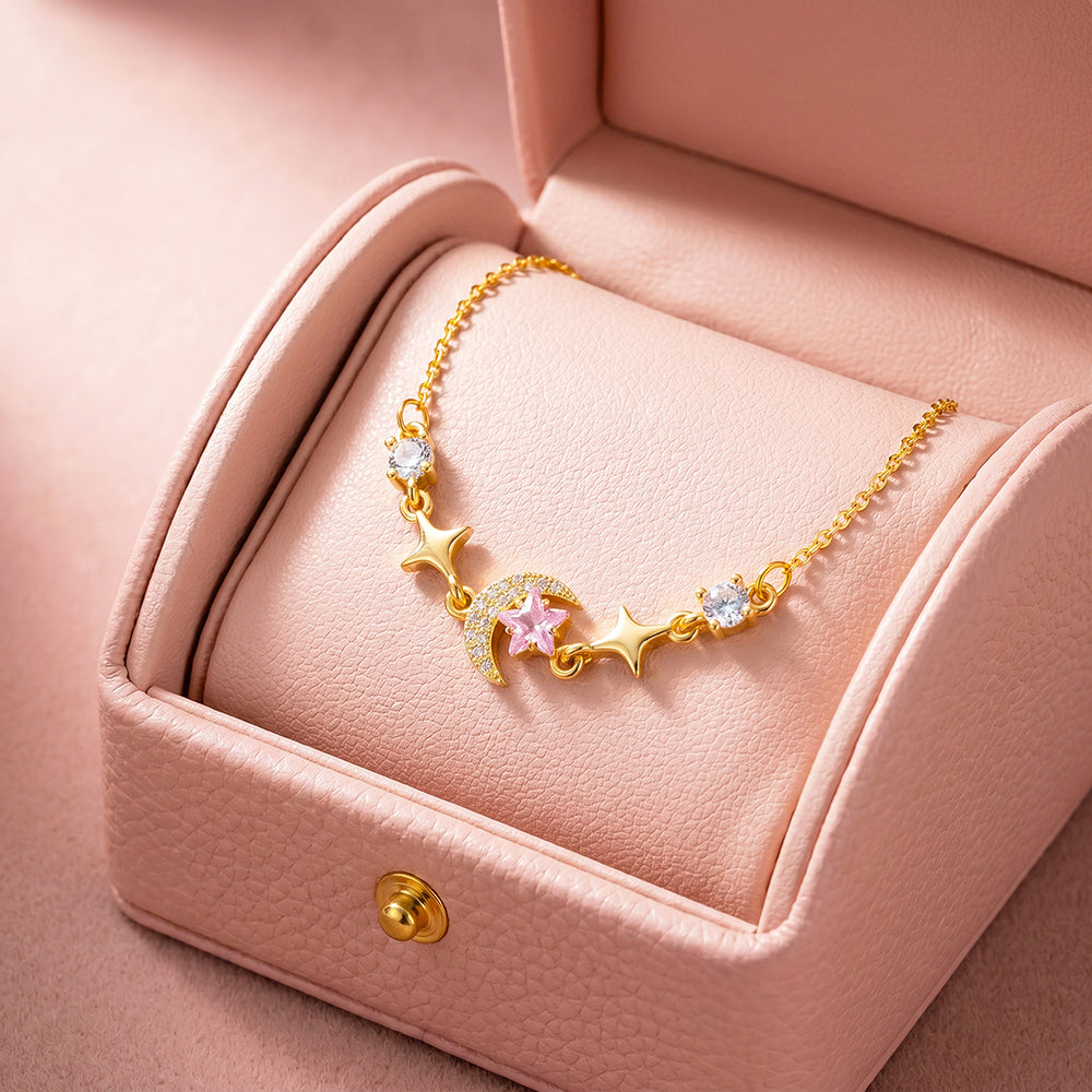 Gilded Moon & Stars Bracelet | Pink Diamond Simulant | Luxe6648