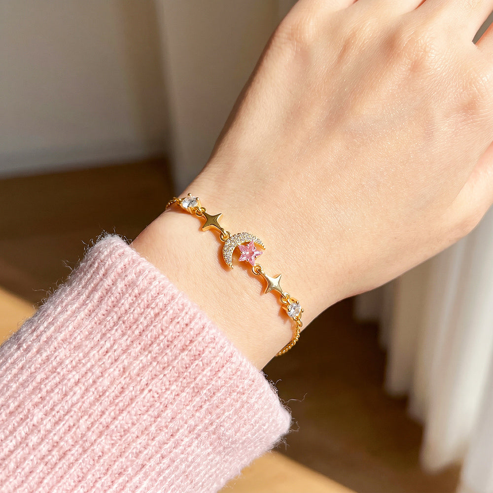 Gilded Moon & Stars Bracelet | Pink Diamond Simulant | Luxe6648