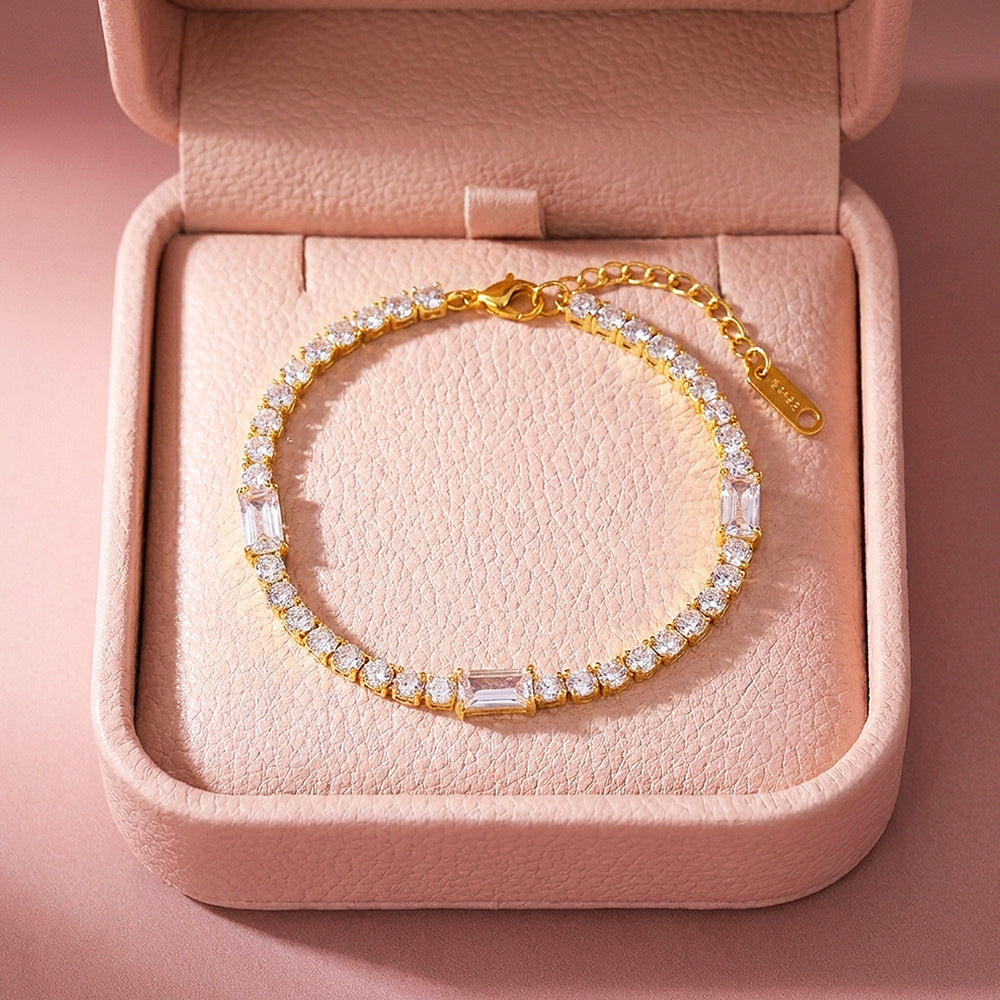Baguette & Round Mixed-Cut Tennis Bracelet | Diamond Simulant | Luxe6650