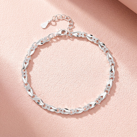 Silver Clover &amp; Leaf Bracelet | Diamond Simulant | Luxe6655