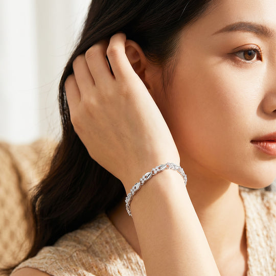 Silver Clover &amp; Leaf Bracelet | Diamond Simulant | Luxe6655