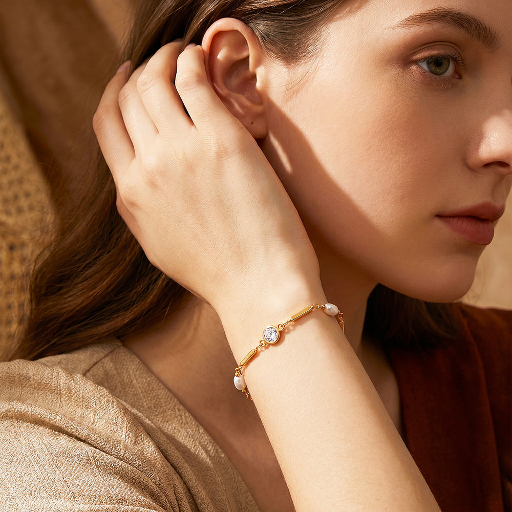 Pearl & Diamond Simulant Bar Bracelet | Luxe6658
