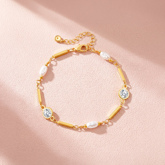 Pearl &amp; Diamond Simulant Bar Bracelet | Luxe6658