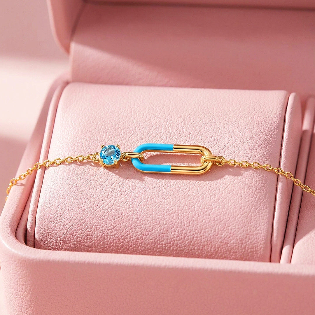 Enamel Paperclip Bracelet | Diamond Simulant | Luxe6661