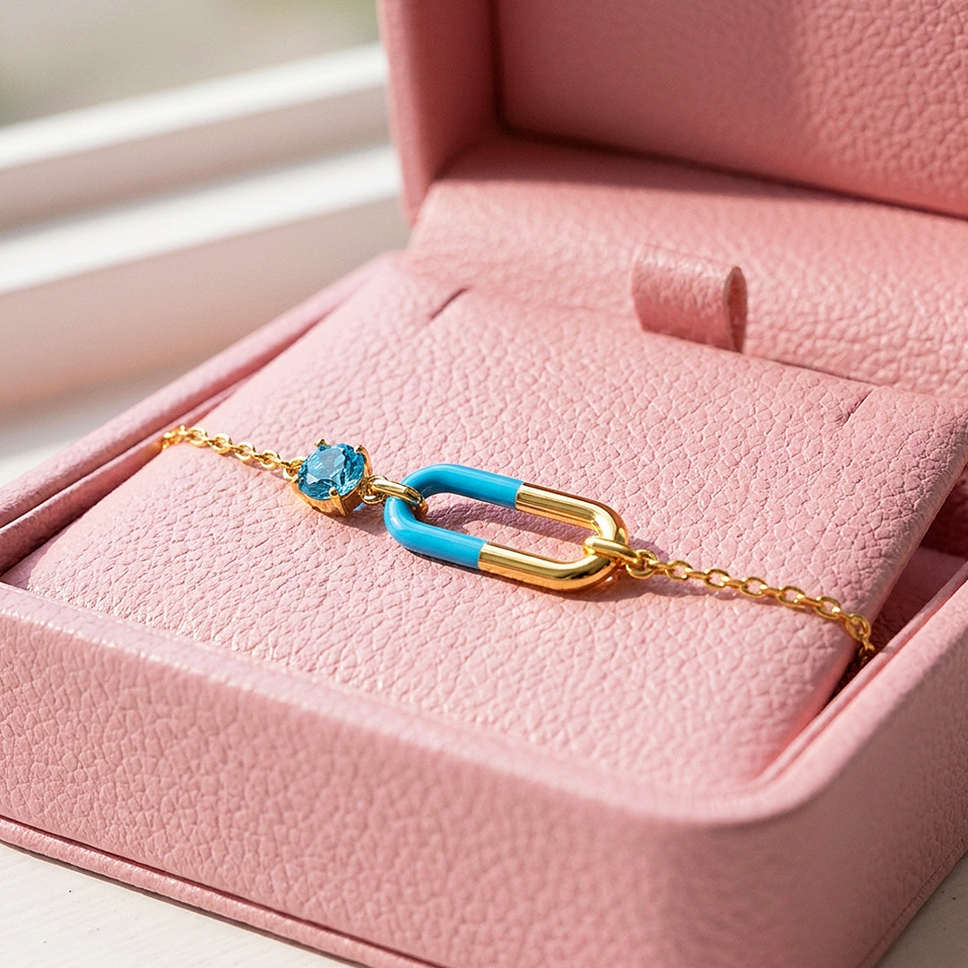 Enamel Paperclip Bracelet | Diamond Simulant | Luxe6661