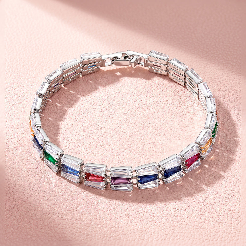 Rainbow Baguette Tennis Bracelet | Multicolour Diamond Simulant | Luxe6666