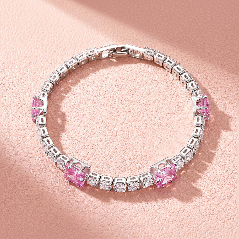 Alternating Pink Princess & Round Tennis Bracelet | Luxe6672