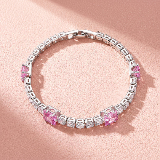 Alternating Pink Princess &amp; Round Tennis Bracelet | Pink &amp; White Diamond Simulant | Luxe6672