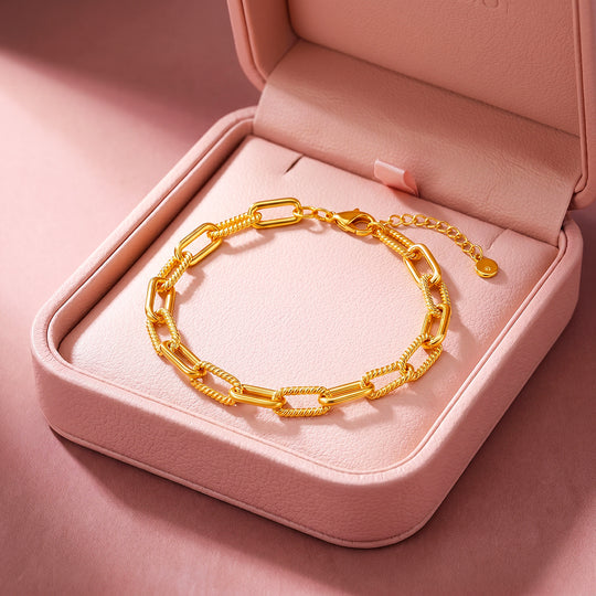 Golden Double-Layer Twisted &amp; Paperclip Chain Bracelet | Luxe6673
