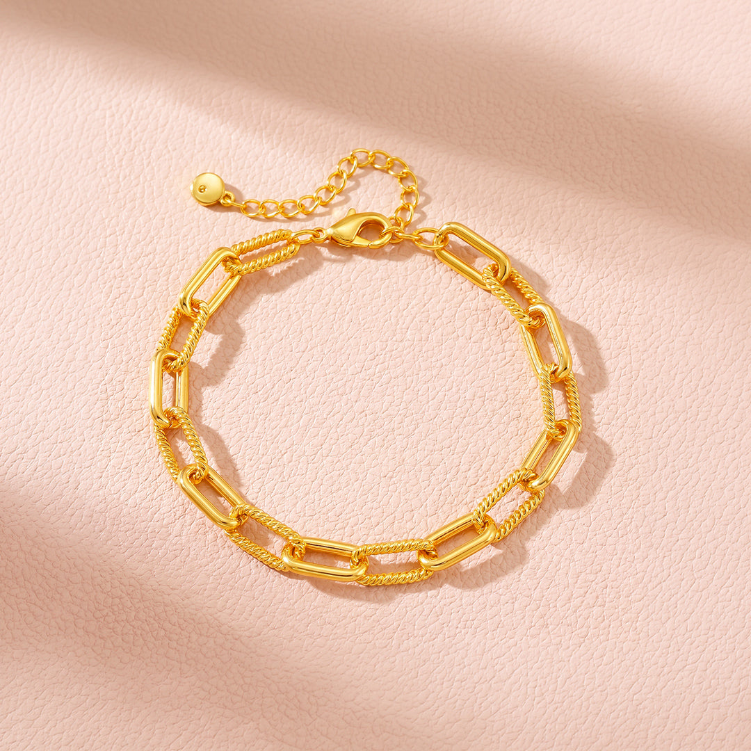 Golden Double-Layer Twisted &amp; Paperclip Chain Bracelet | Luxe6673