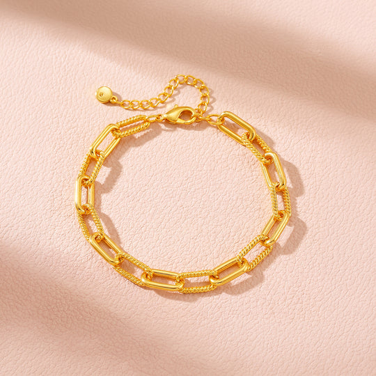 Golden Double-Layer Twisted &amp; Paperclip Chain Bracelet | Luxe6673