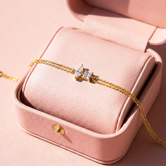 Princess &amp; Marquise Two-Stone Chain Bracelet | Diamond Simulant | Luxe6674