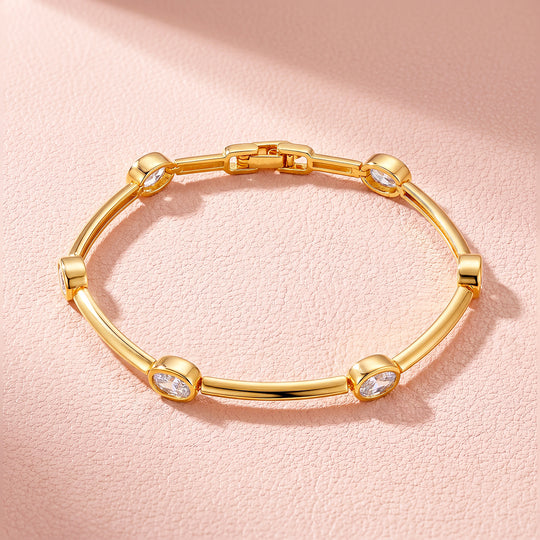 Oval Bezel Bar-Link Bracelet | White Diamond Simulant | Luxe6676