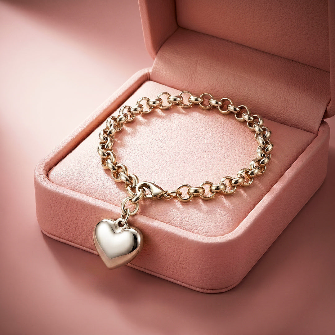 Puffy Gold Heart Charm Rolo Chain Bracelet | Luxe6681