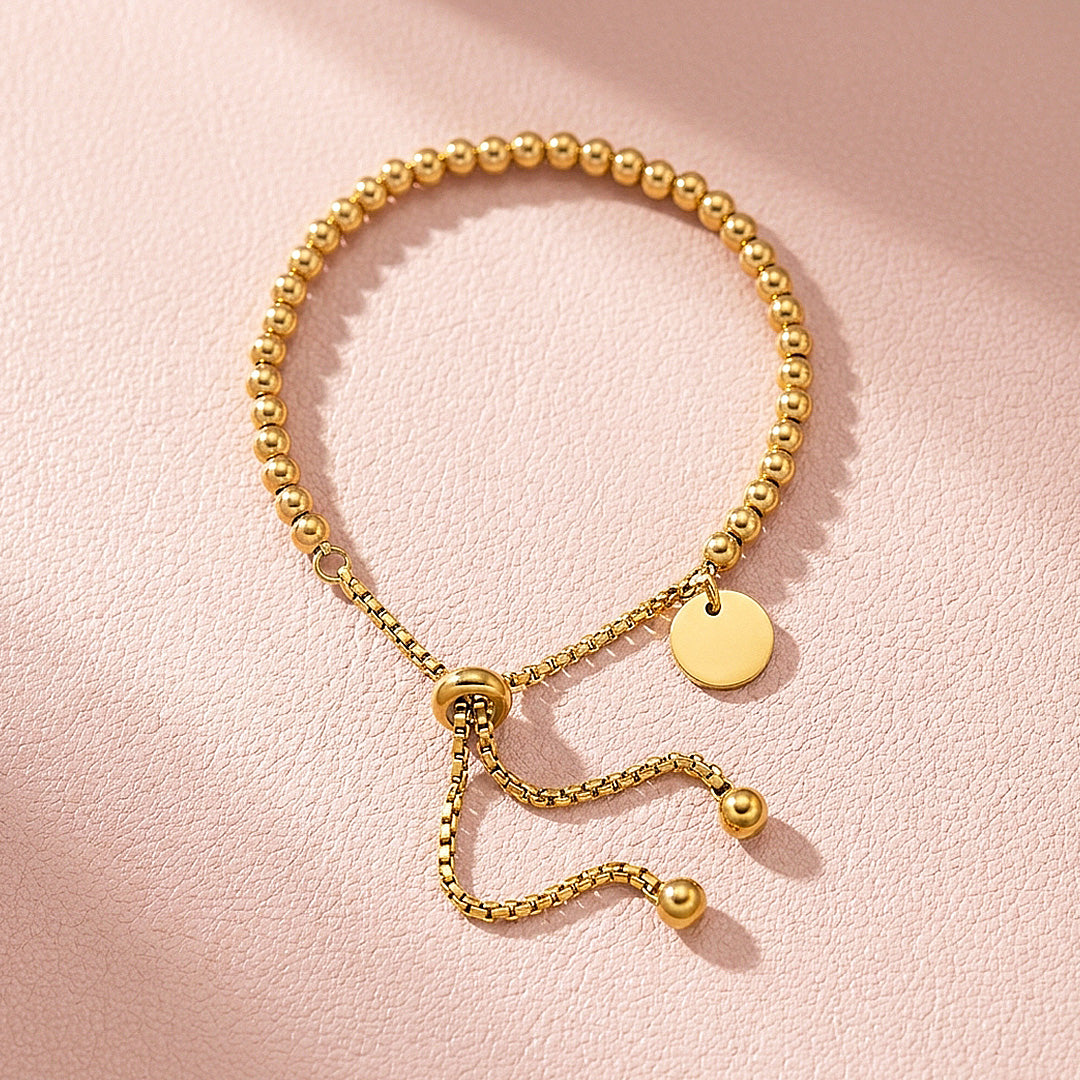 Gold Ball Bead Adjustable Bracelet with Coin Charm | Gold Plated | Luxe6682