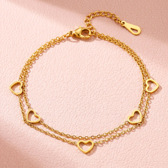 Double-Layer Open Heart Charm Chain Bracelet | Luxe6684