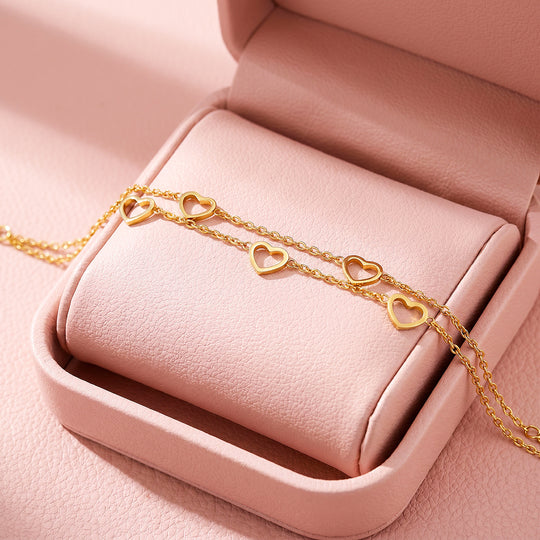 Double-Layer Open Heart Charm Chain Bracelet | Luxe6684