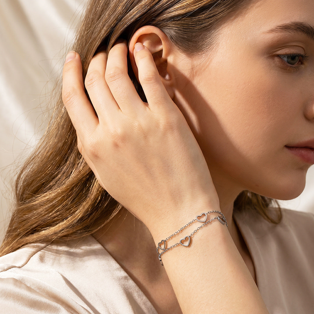 Double-Layer Open Heart Charm Chain Bracelet | Luxe6684