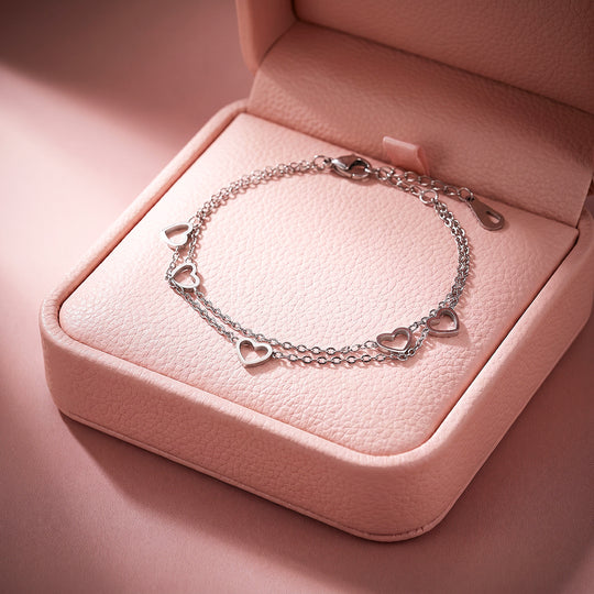 Double-Layer Open Heart Charm Chain Bracelet | Luxe6684