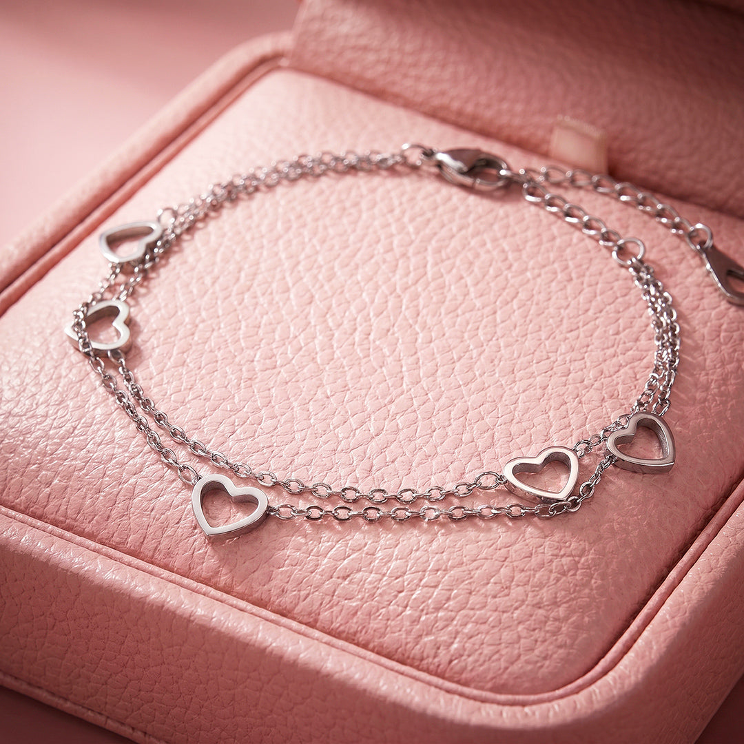Double-Layer Open Heart Charm Chain Bracelet | Luxe6684