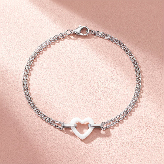 White Ceramic Open Heart Bracelet | Luxe6685