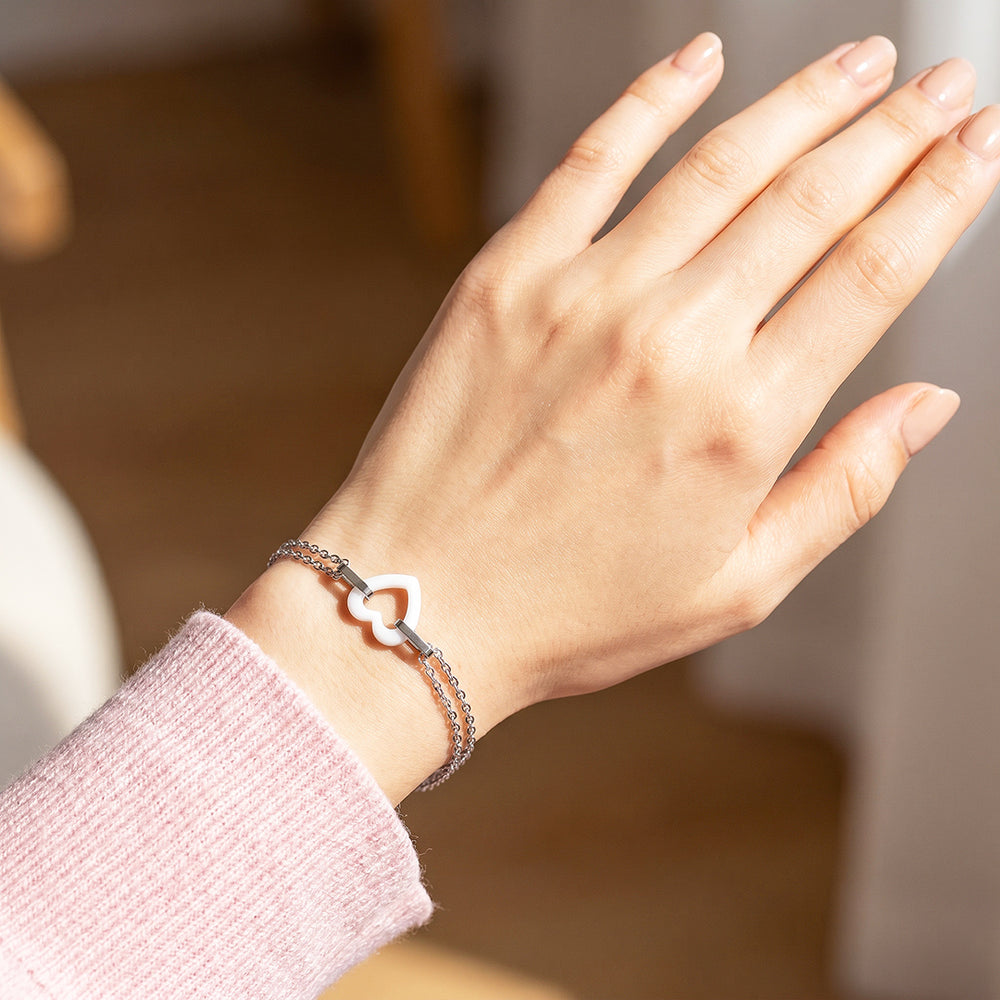 White Ceramic Open Heart Bracelet | Luxe6685