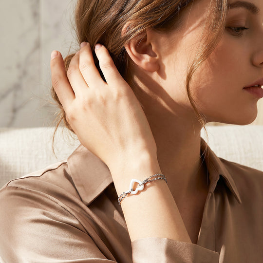 White Ceramic Open Heart Bracelet | Luxe6685