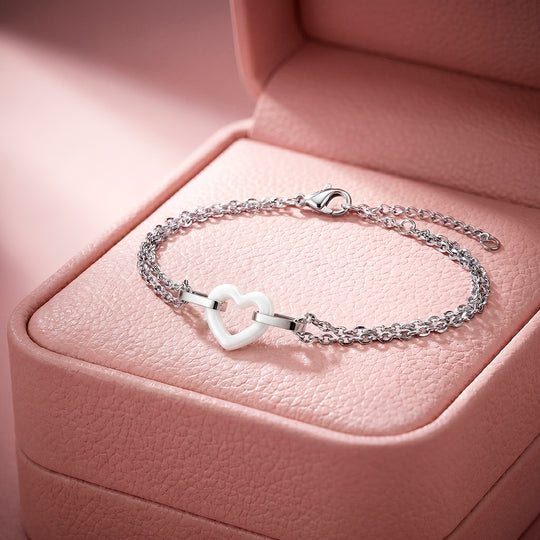White Ceramic Open Heart Bracelet | Luxe6685