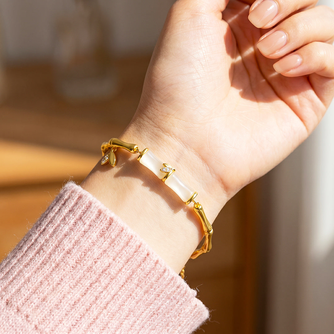 Bamboo &amp; White Stone Bracelet | Luxe6688
