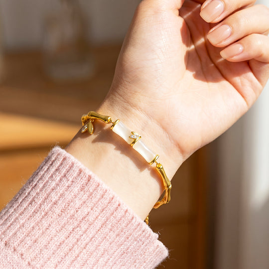 Bamboo &amp; White Stone Bracelet | Luxe6688