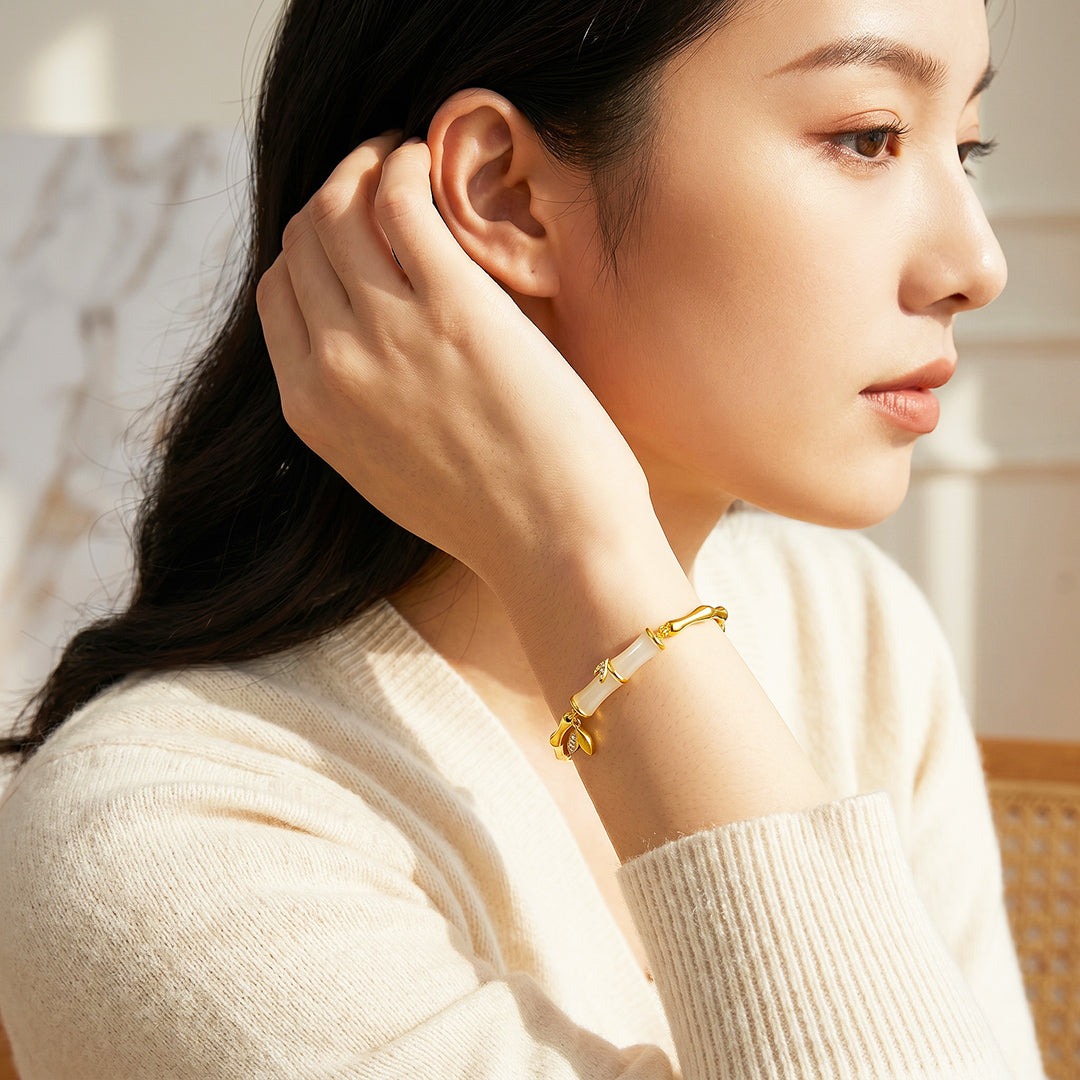 Bamboo &amp; White Stone Bracelet | Luxe6688
