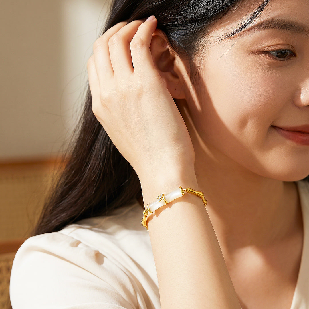Bamboo &amp; White Stone Bracelet | Luxe6688