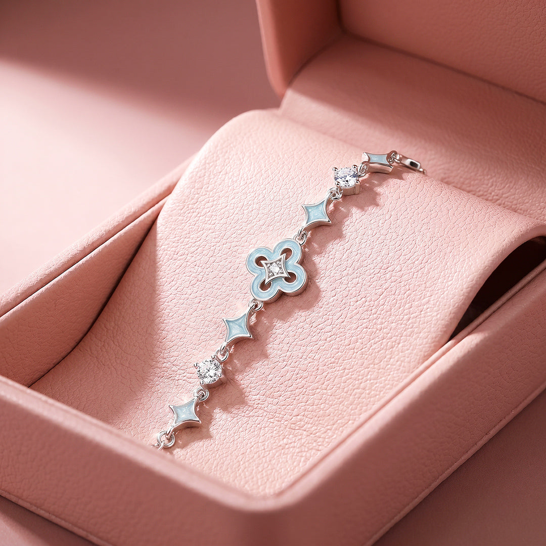 Star Flower Bracelet | Sky Green Enamel &amp; Diamond Simulant | Luxe6693