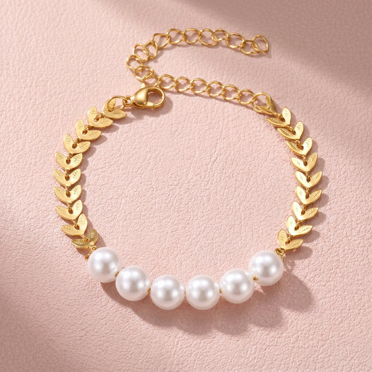 Pearl &amp; Leaf Chain Bracelet | Luxe6696