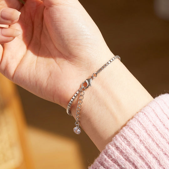 Box Chain Bracelet with Diamond Simulant Charm | Luxe6698