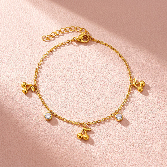 Cherry &amp; Diamond Simulant Charm Bracelet | Luxe6709