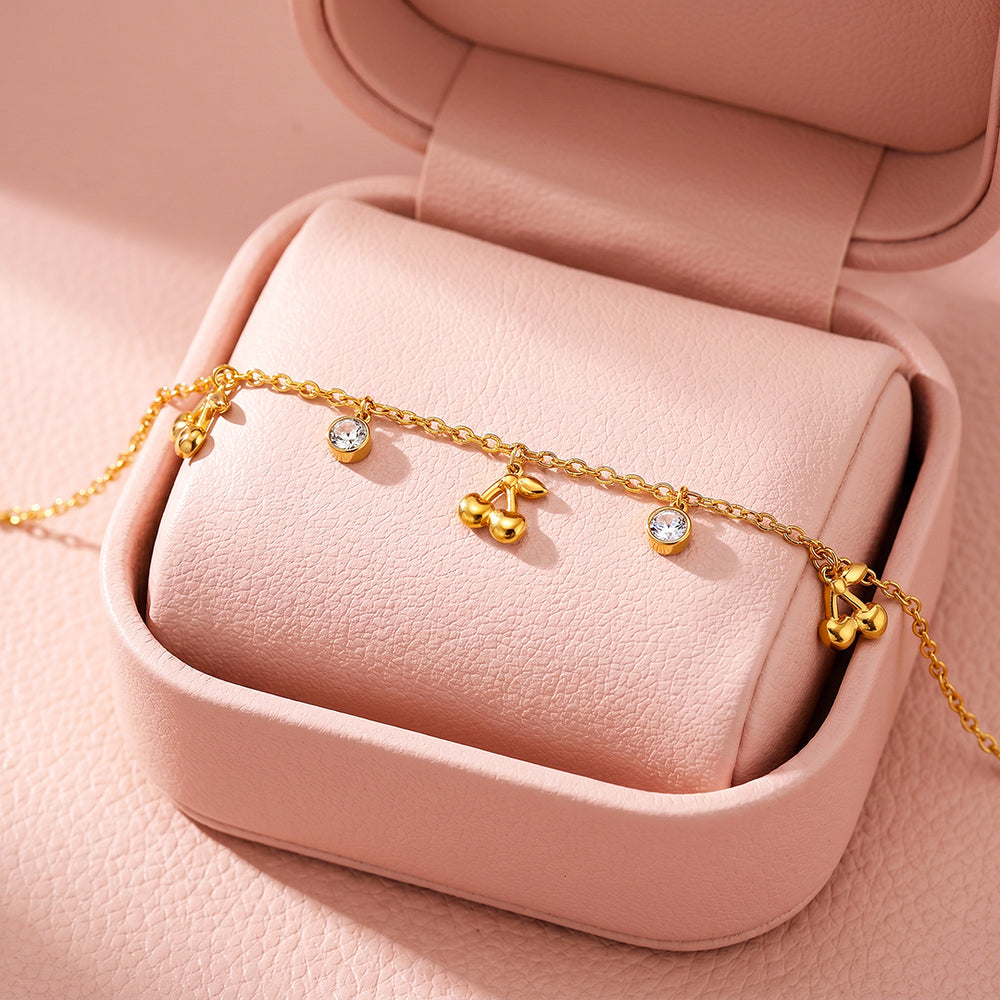 Cherry & Diamond Simulant Charm Bracelet | Luxe6709
