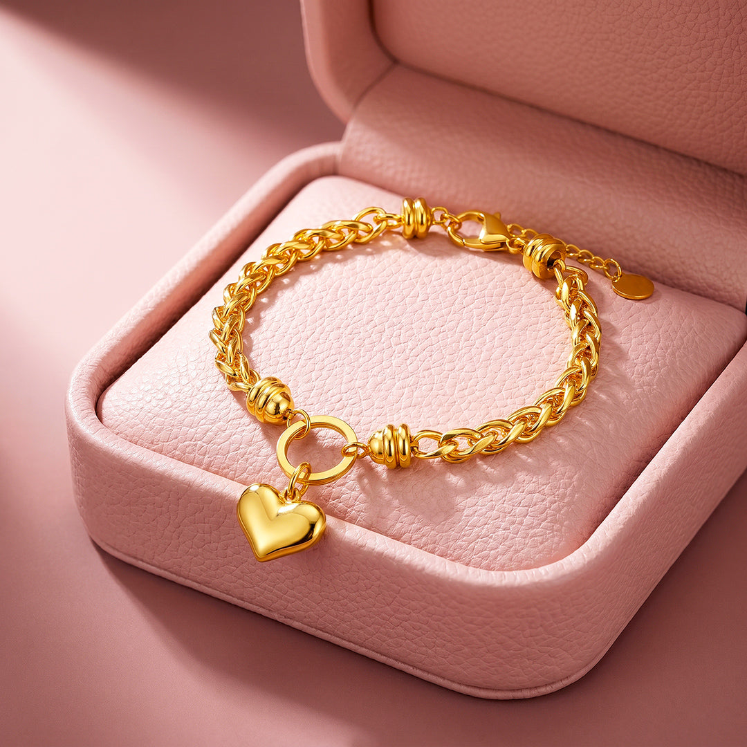 Puffy Heart Wheat Chain Bracelet | Luxe6712