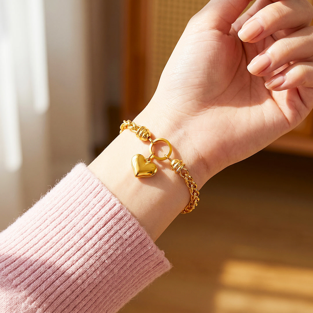 Puffy Heart Wheat Chain Bracelet | Luxe6712