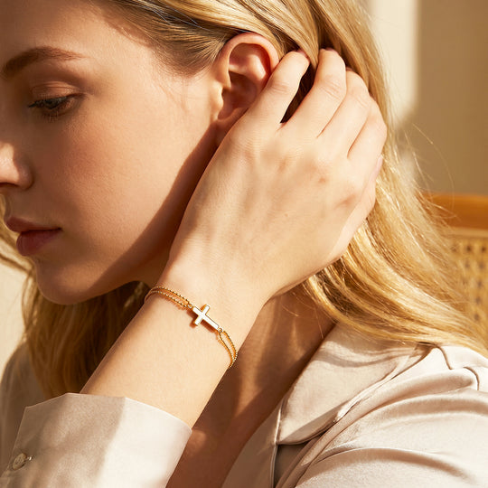 Cross With Double Chain Bracelet | Luxe6714