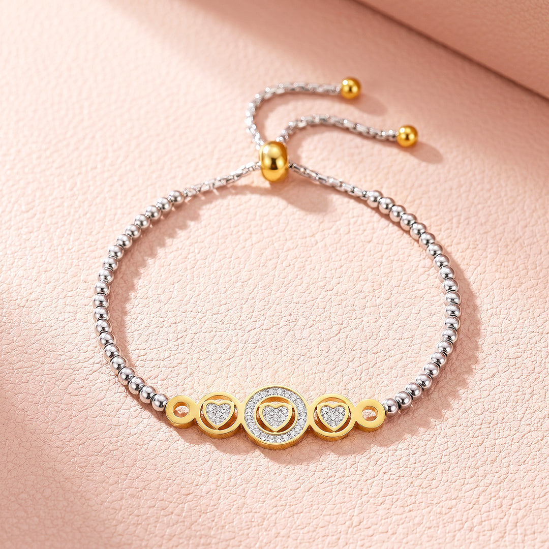 Pavé Hearts Circle Adjustable Bead Bracelet | Luxe6716