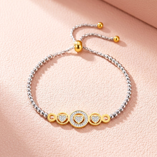 Pavé Hearts Circle Adjustable Bead Bracelet | Luxe6716